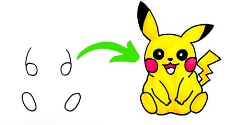 6 ve 0'dan Çok Kolay Pikaçu Çizimi, Sayılarla Sevimli Pikaçu Nasıl Çizilir, How to Draw a Pikachu