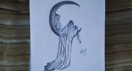 A beautiful girl sitting on the moon drawing for beginners / Step by step / Ayda oturan kız çizimi