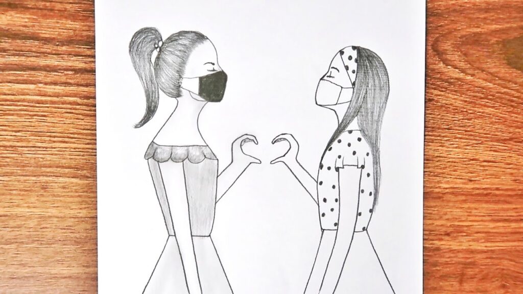 Bff Maskelİ ArkadaŞ Çİzİmİ Karakalem Maskeli Kız Çizimleri Kolay Bff Drawing