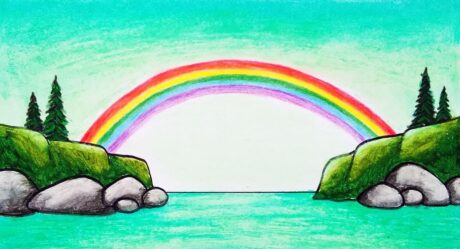 Easy Rainbow Scenery Drawing for Beginners | How to Draw Easy Scenery of Rainbows Over the Sea