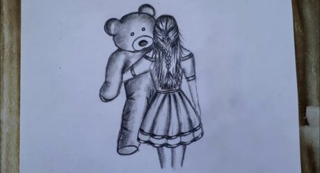 GIRL HOLDING A TEDDY BEAR DRAWING / KIZ VE OYUNCAK AYISI NASIL ÇİZİLİR / DRAWING TUTORIAL