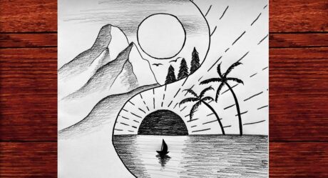 Gece Gündüz Kolay Karakalem Manzara Çizimi – Basit Karakalem Çizimleri Yap – Landscape Drawing Easy