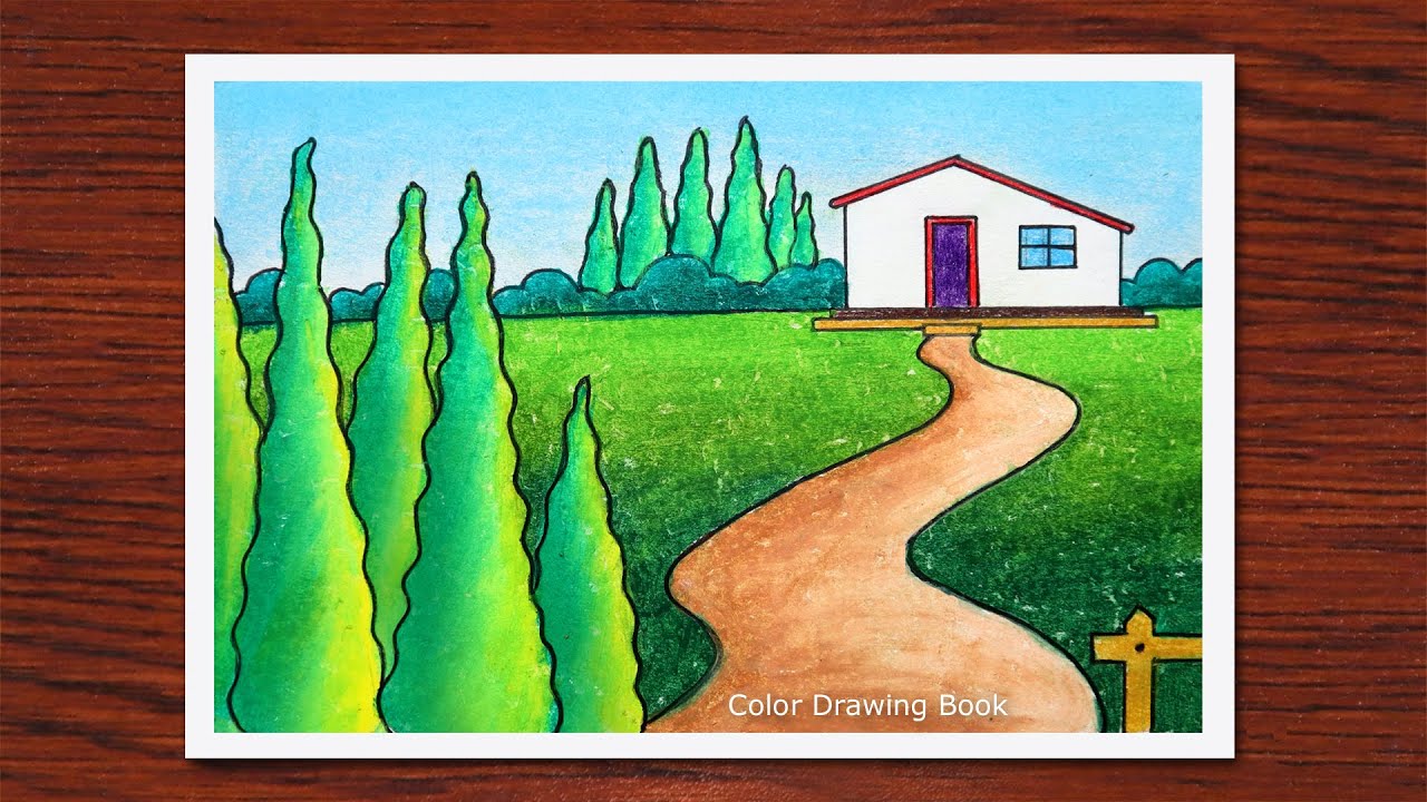 How to Draw Easy village scenery, Oil Pastel Drawing 2021