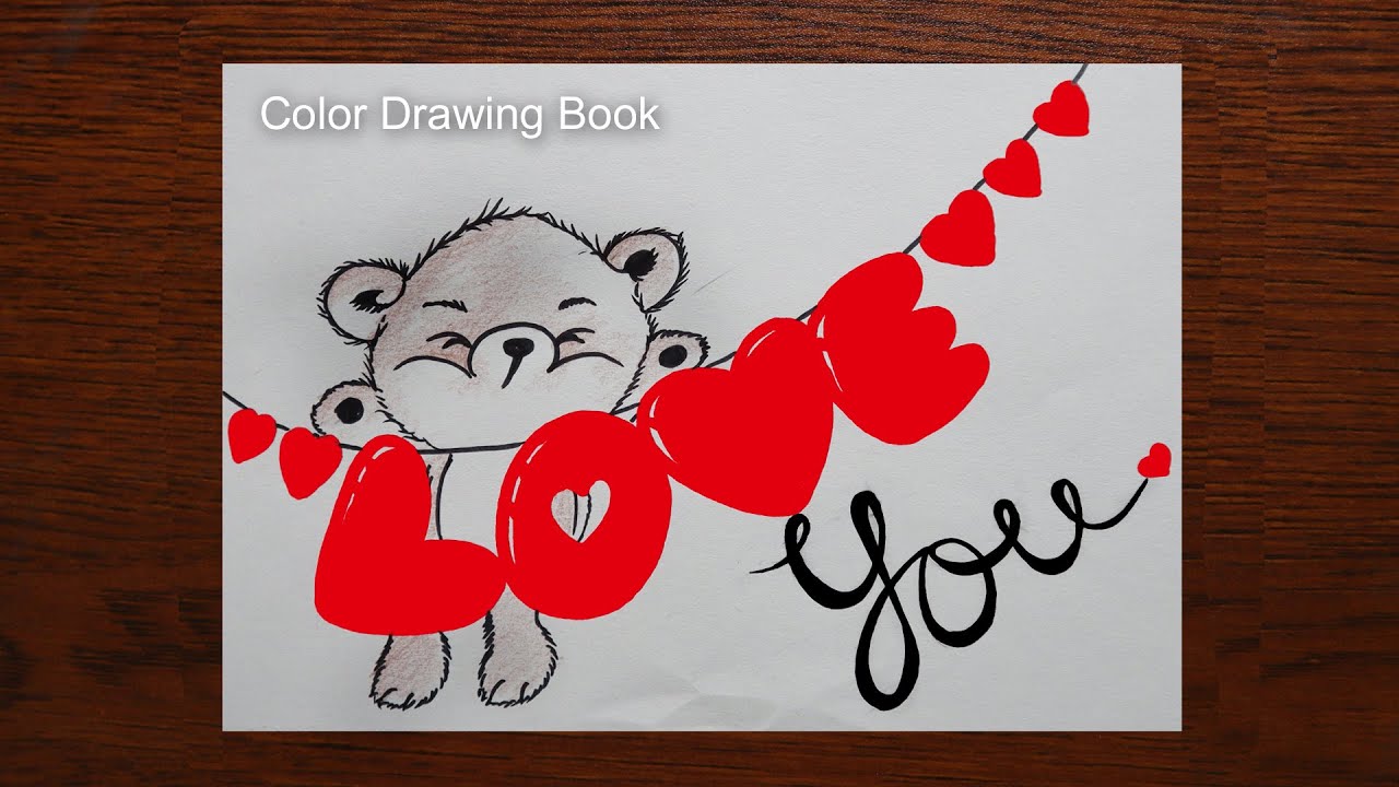 How to draw I LOVE YOU easy, Valentines day card drawing ideas