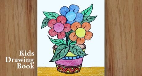 Comment dessiner un bac à fleurs étape par étape au crayon de couleur – Dessin de pot de fleurs pour les débutants