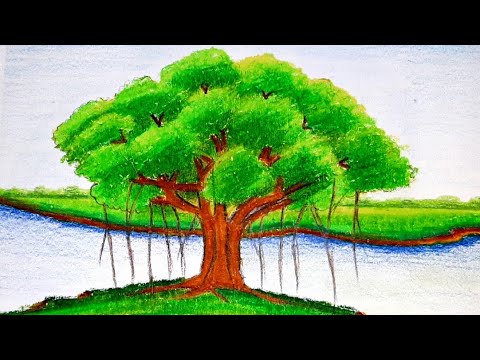 How to draw a banyan tree step by step | banyan tree drawing step by step | banyan tree drawing