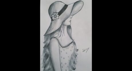 How to draw a girl with her hat / Sketch / (Only one pencil) / Şapkalı kız tek kalemle nasıl çizilir