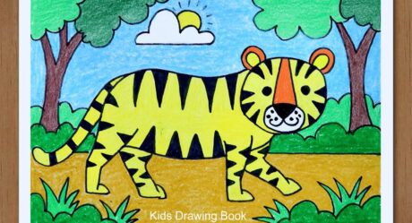 How to draw a tiger in jungle step by step – Easy Scenery Drawing for beginners