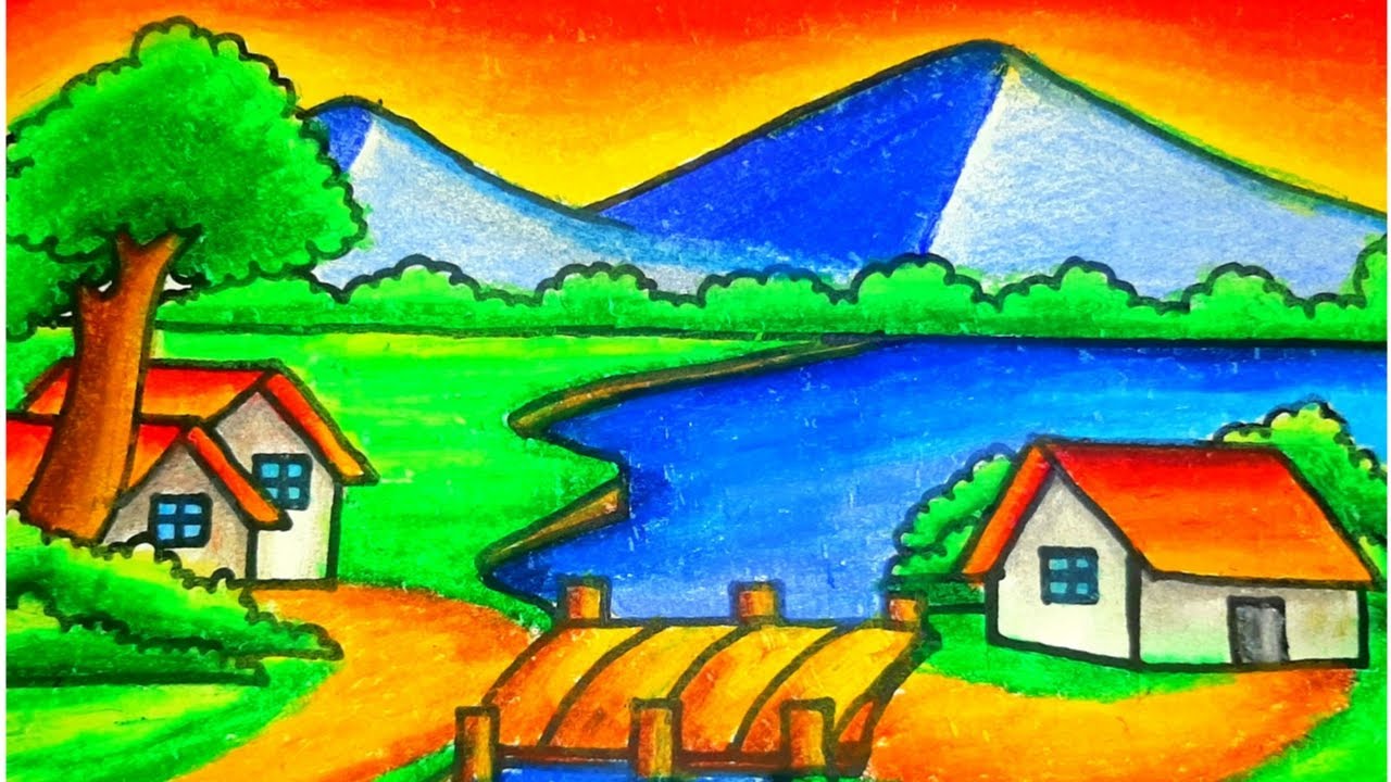 How to draw easy easy scenery for beginners |Menggambar Landscape drawing | simple scenery drawing