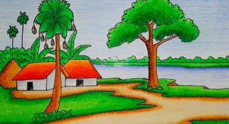 Comment dessiner des paysages de beaux Village pastel à l’huile aquarelle Paysage Crayons Sketch_colour