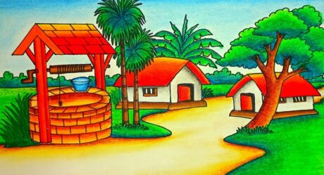 Comment dessiner un dessin de paysage de village | Comment dessiner des paysages faciles | Dessin belle peinture de village