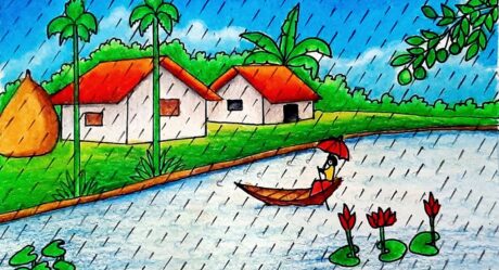 Rainy Season Drawing |Rainy Season Drawing Easy | Rainy season drawing with Watercolor| Rainy Season