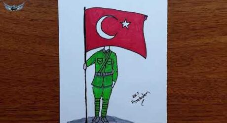 Türk bayrağı taşıyan asker nasıl çizilir – saygı duruşunda duran asker çizimi