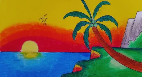sahil kenarı gün batımı çizimi pastel çizimleri pastel resmi nasıl çizilir