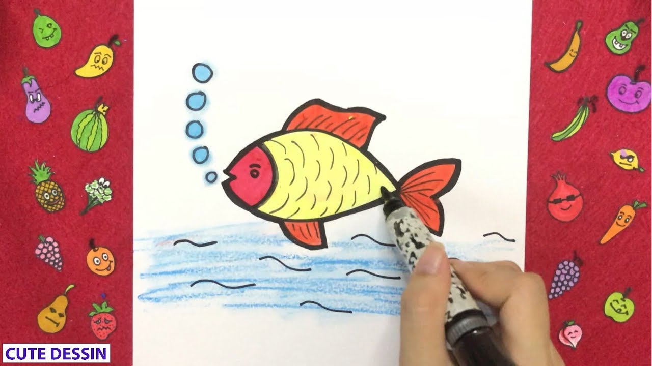 Comment dessiner et colorier un poisson mignon facilement étape par étape 1 – Dessin poisson