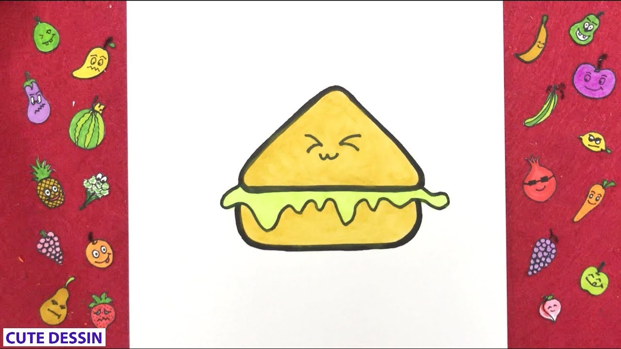 Comment dessiner et colorier un sandwich mignon facilement étape par étape 3 – Dessin sandwich