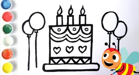 Easy Drawing for Kids | How to Draw and Paint Cake with Balloons Step by Step