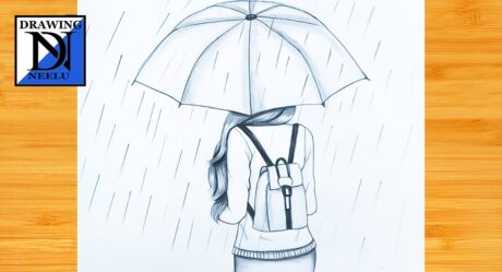 How to draw a girl with umbrella rainy season | step by step pencil drawing for beginner | drawing