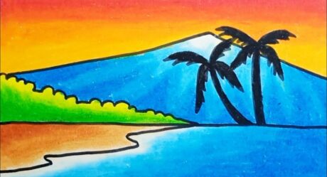 How To Draw Sunset Scenery For Beginners With Oil Pastel Step By Step |Drawing Easy Scenery