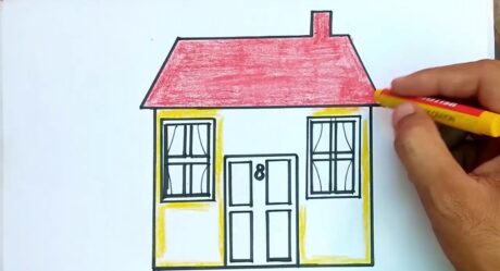 Belle maison simple à dessiner et à colorier | Art de la maison rapide avec une étape facile