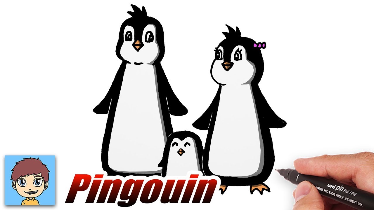 Comment Dessiner une Famille Pingouin Facilement - Dessin Pingouin Facile