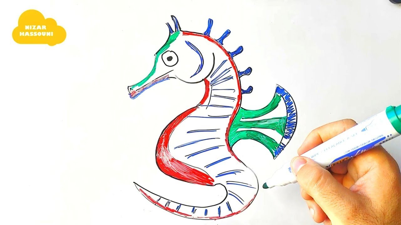 Comment dessiner un hippocampe etape par etape (dessin d'hippocampe en couleur)