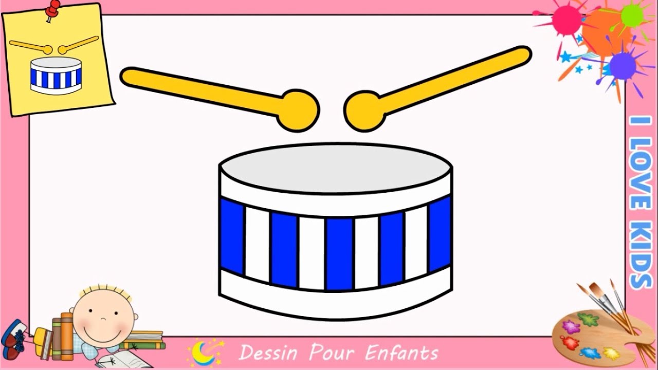 Comment dessiner un tambour FACILEMENT etape par etape  pour ENFANTS 2
