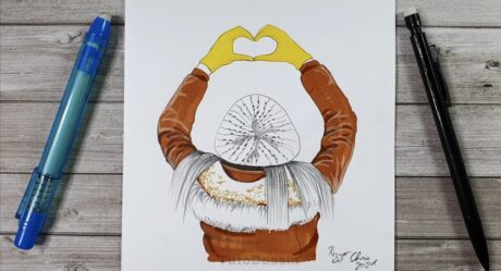 Comment dessiner une fille avec un bonnet d'hiver faisant un coeur avec ses mains