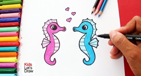 Cómo Dibujar una Pareja de CABALLITOS DE MAR Enamorados (FÁCIL)