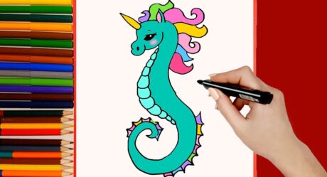 How to draw a Colorful Unicorn Seahorse