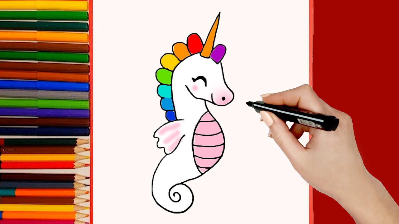 Cómo Dibujar Un Caballito De Mar Unicornio De Colores Paso A Paso Fácil