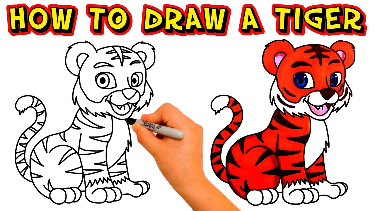 Cómo dibujar un TIGRE KAWAII facil paso a paso | How to draw a TIGER easy