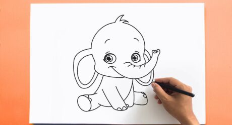 Lindo dibujo de elefante bebé para niños | Cómo dibujar un elefante bebé fácilmente