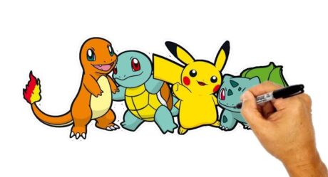 Drawing Pokemons for beginners | Drawing Charmander, Squirtle, Pikachu, Bulbasaur