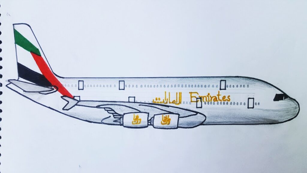 Emirates a380 drawing plane| How to draw emirates a380 step by step ...