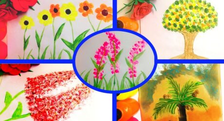Finger Painting Ideas | Painting with cotton Q Tip | Flower and Tree Paintings