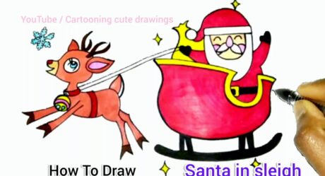 How To Draw A Santa Claus Easy For This Christmas | Santa's sleigh with Ruddolph Drawing