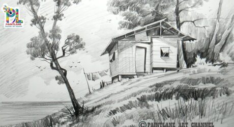 How To Draw A Small Wooden House On Upland Scenery With Pencil | Step by Step