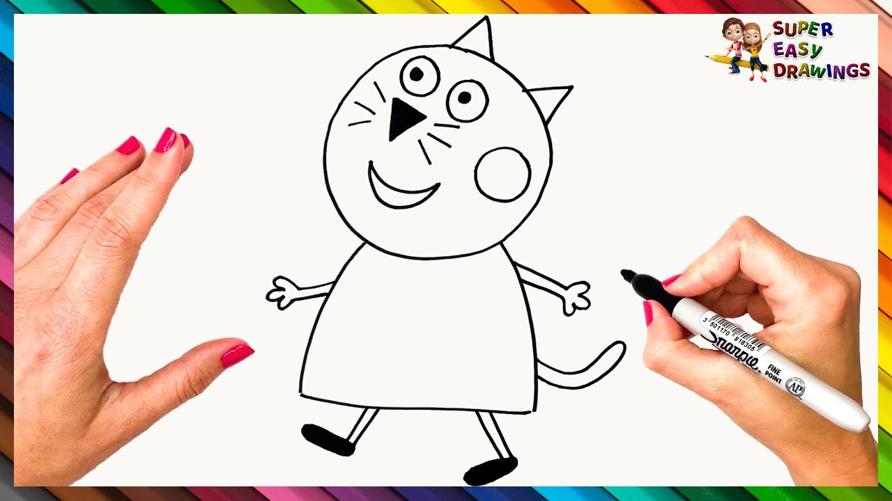 How To Draw Candy Cat From Peppa Pig Step By Step Candy Cat Drawing Easy