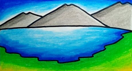Cómo dibujar un paisaje de lago fácil para principiantes | Dibujar un paisaje de lago simple y agradable