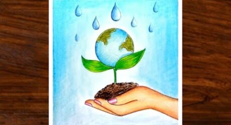 Comment dessiner Save Nature Save Earth pour les débutants | Sauver l’arbre Sauver la Terre | Économisez de l’eau, sauvez la Terre