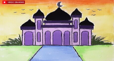 Comment dessiner un paysage simple pour les débutants | Paysage Dessin Mosquée et Jardin