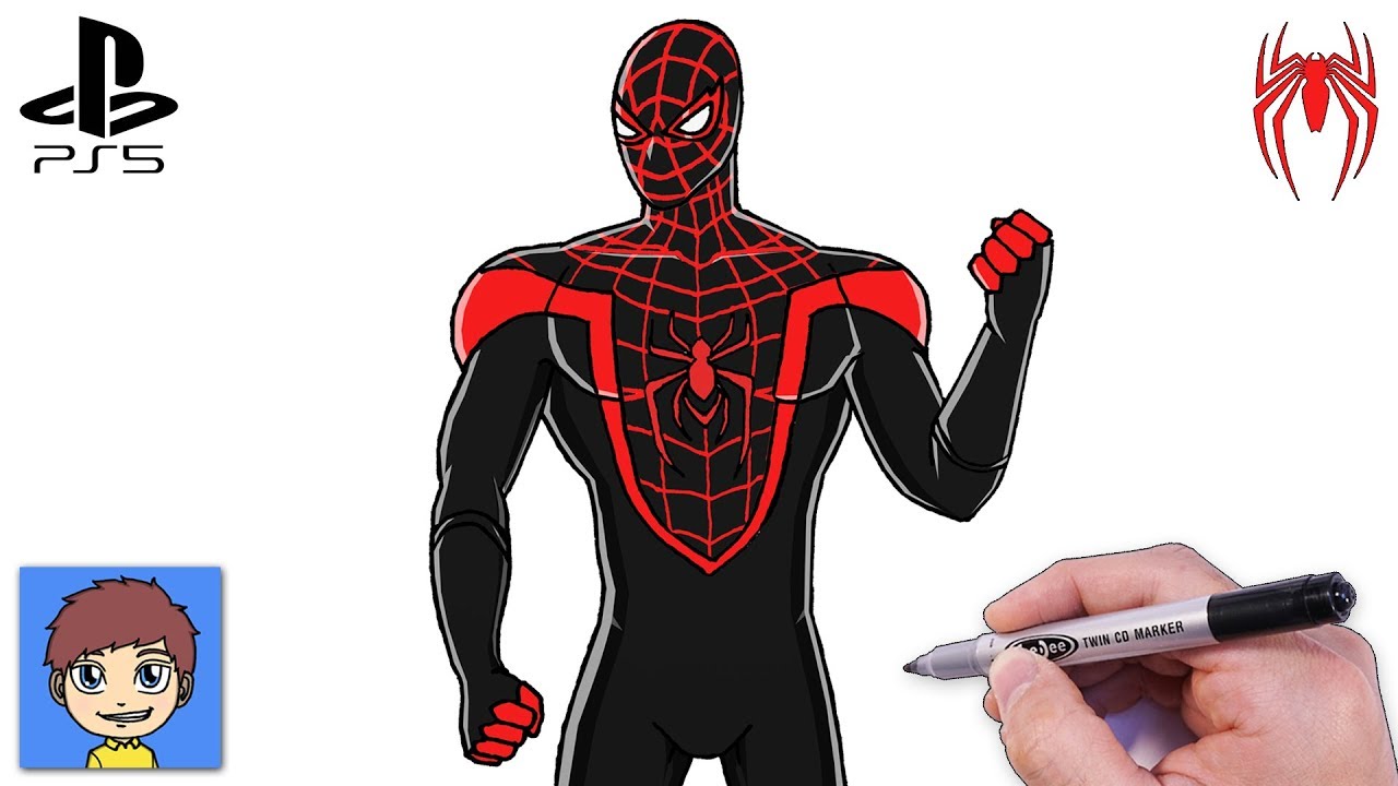 How to Draw SpiderMan Miles Morales PS5 Easy Drawing Step by Step