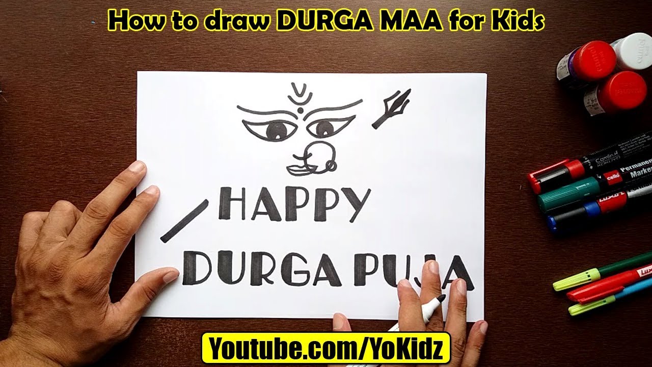 How to draw DURGA MAA for kids