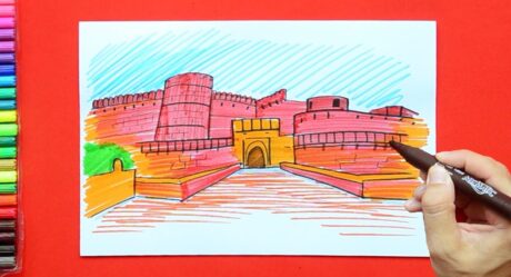 How to draw Red Fort, Agra