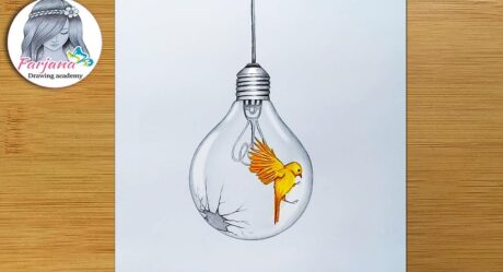 How to draw a little bird inside bulb || Easy pencil sketch for beginners || Creative Drawing