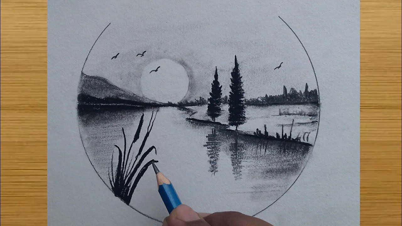 How to draw easy morning scenery drawing step by step / beautiful ...