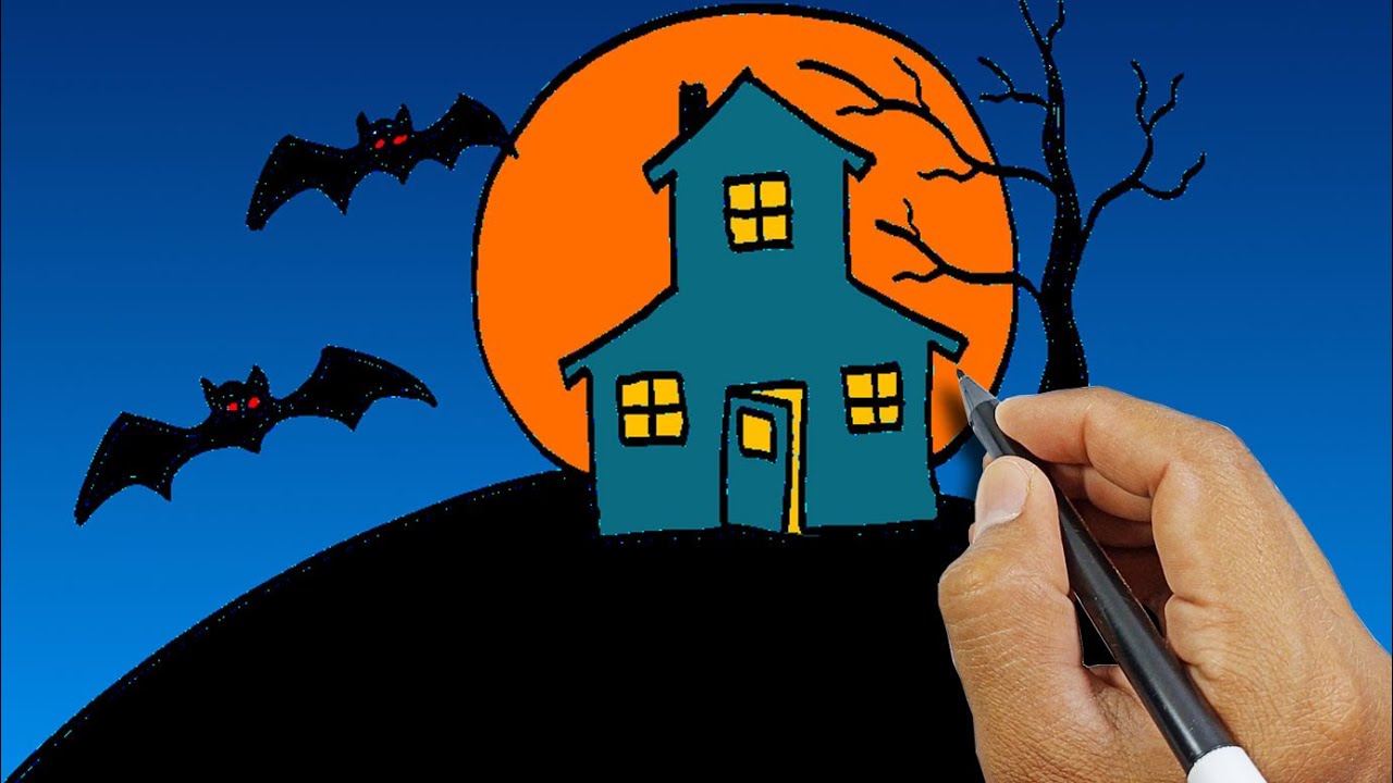 How to draw halloween house simple drawing version Easy Drawing Ideas