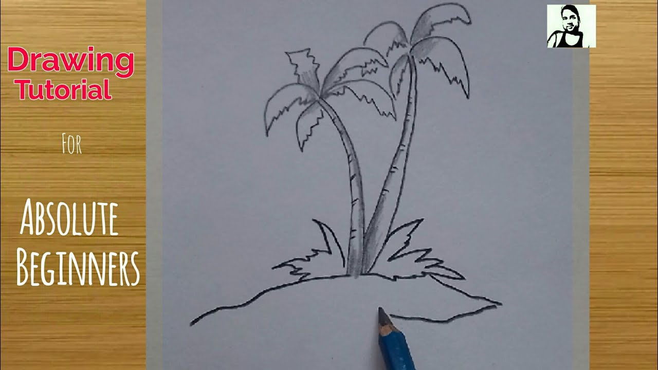 How to draw palm tree scenery drawing picture easy / beginners drawing