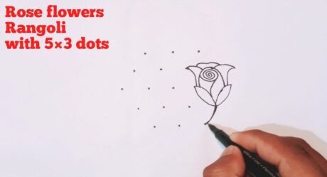 Rose Fleurs Rangoli Avec 5 × 3 Points | Comment dessiner des fleurs roses avec des points 5 × 3 | Rangoli à pois